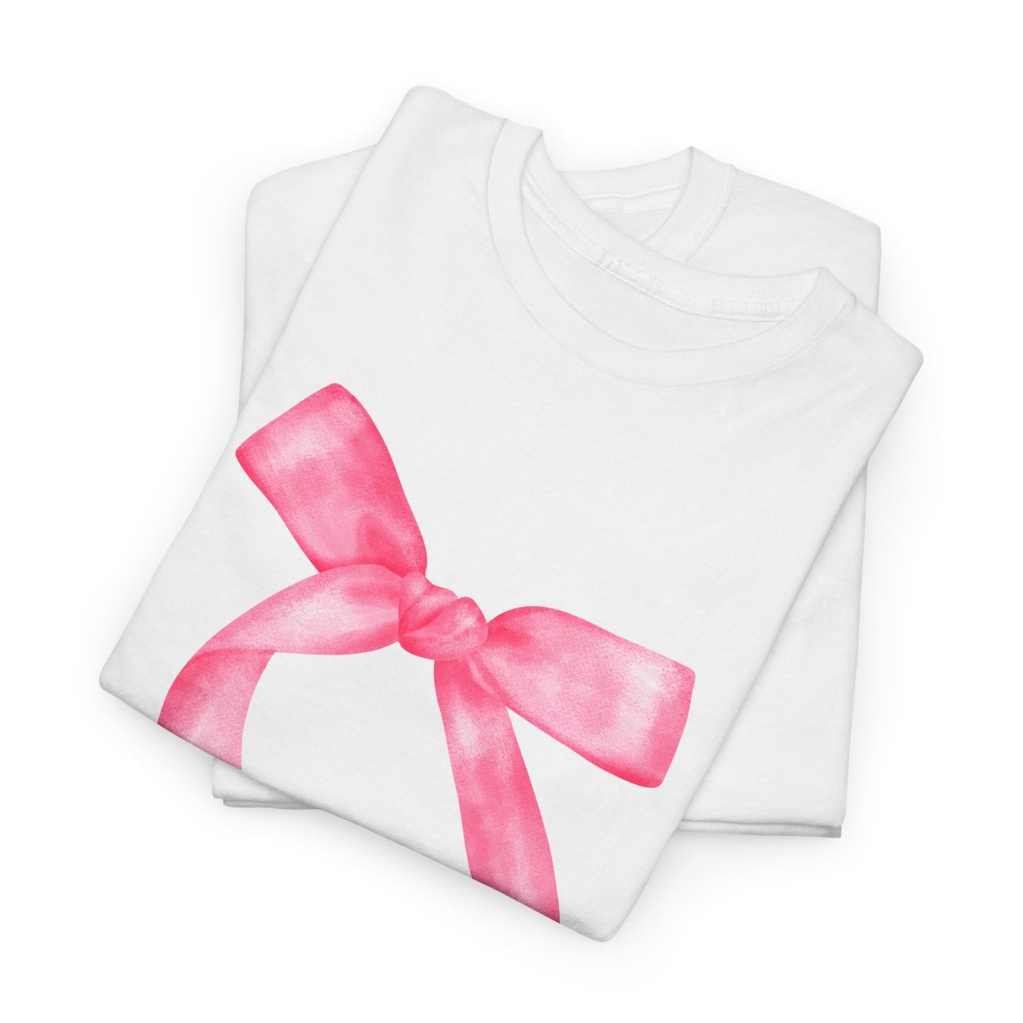 Pink Bow Unisex Heavy Cotton Tee | Cute Gift for Her, Casual Wear, Birthday, Celebration, Everyday Style