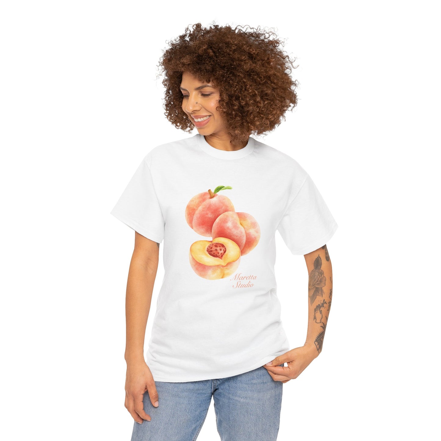 Peachy Vibes Unisex Heavy Cotton Tee | Cute Fruit Shirt, Summer Apparel, Gift for Foodies, Trendy Outfit, Seasonal T-Shirt