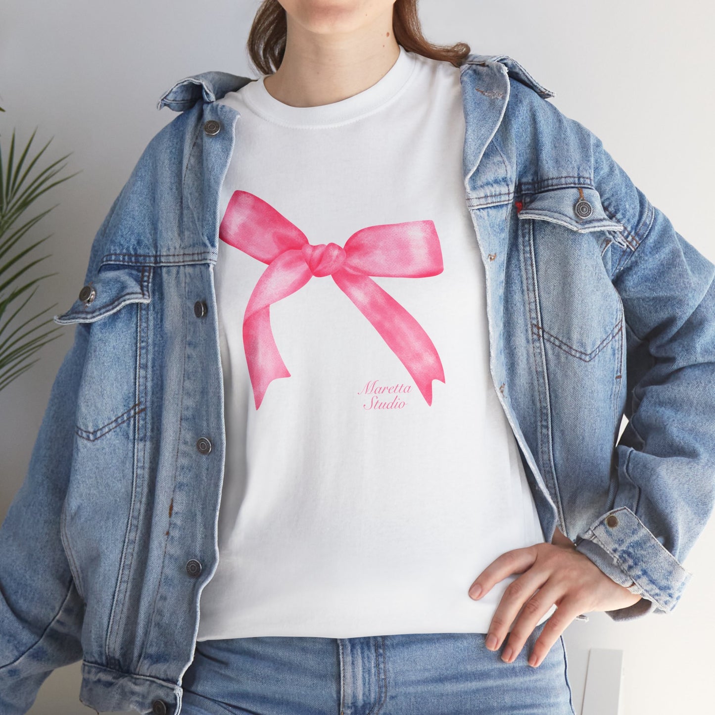 Pink Bow Unisex Heavy Cotton Tee | Cute Gift for Her, Casual Wear, Birthday, Celebration, Everyday Style