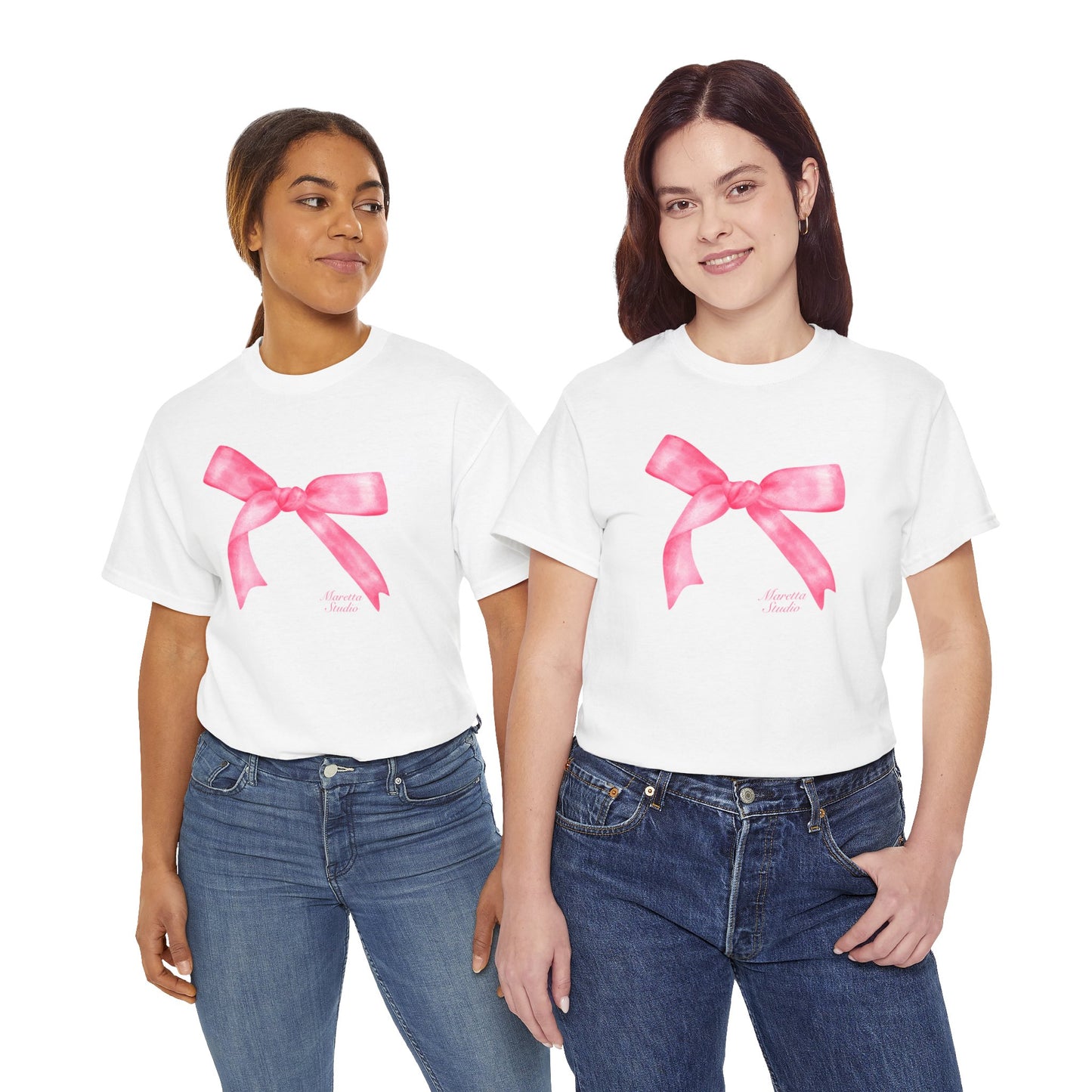 Pink Bow Unisex Heavy Cotton Tee | Cute Gift for Her, Casual Wear, Birthday, Celebration, Everyday Style
