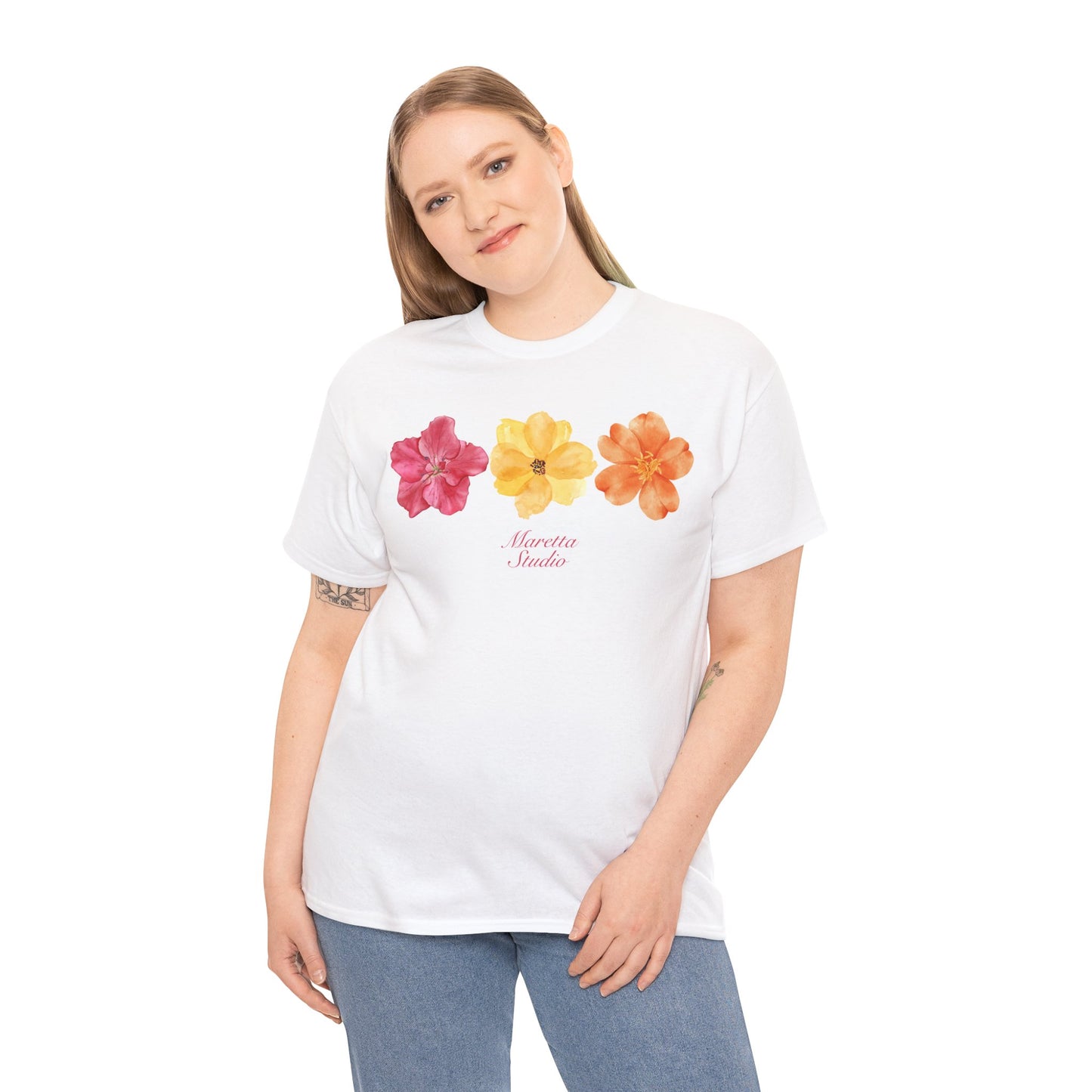Floral Design Unisex Heavy Cotton Tee | Summer Vibes, Casual Wear, Gift for Plant Lovers, Boho Chic, Relaxed Fit T-Shirt