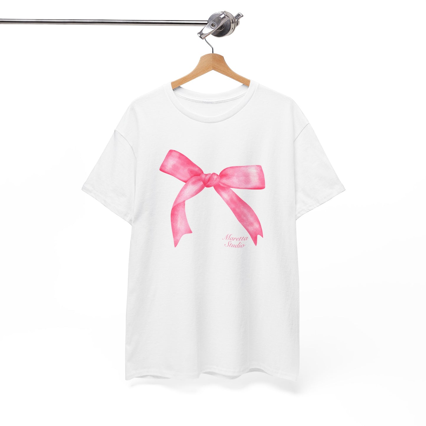 Pink Bow Unisex Heavy Cotton Tee | Cute Gift for Her, Casual Wear, Birthday, Celebration, Everyday Style