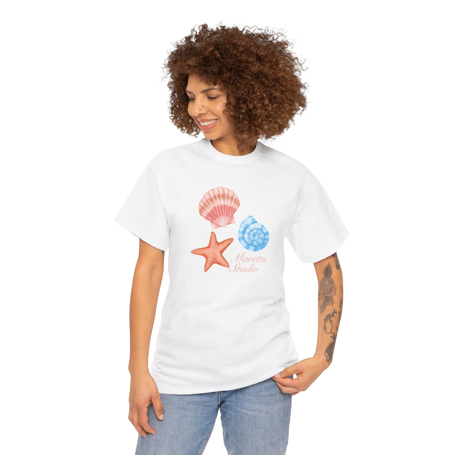 Beach-Themed Unisex Heavy Cotton Tee, Summer Casual Wear, Nautical Gifts, Ocean Vibes, Sea Shell Shirt, Relaxing Beach Day