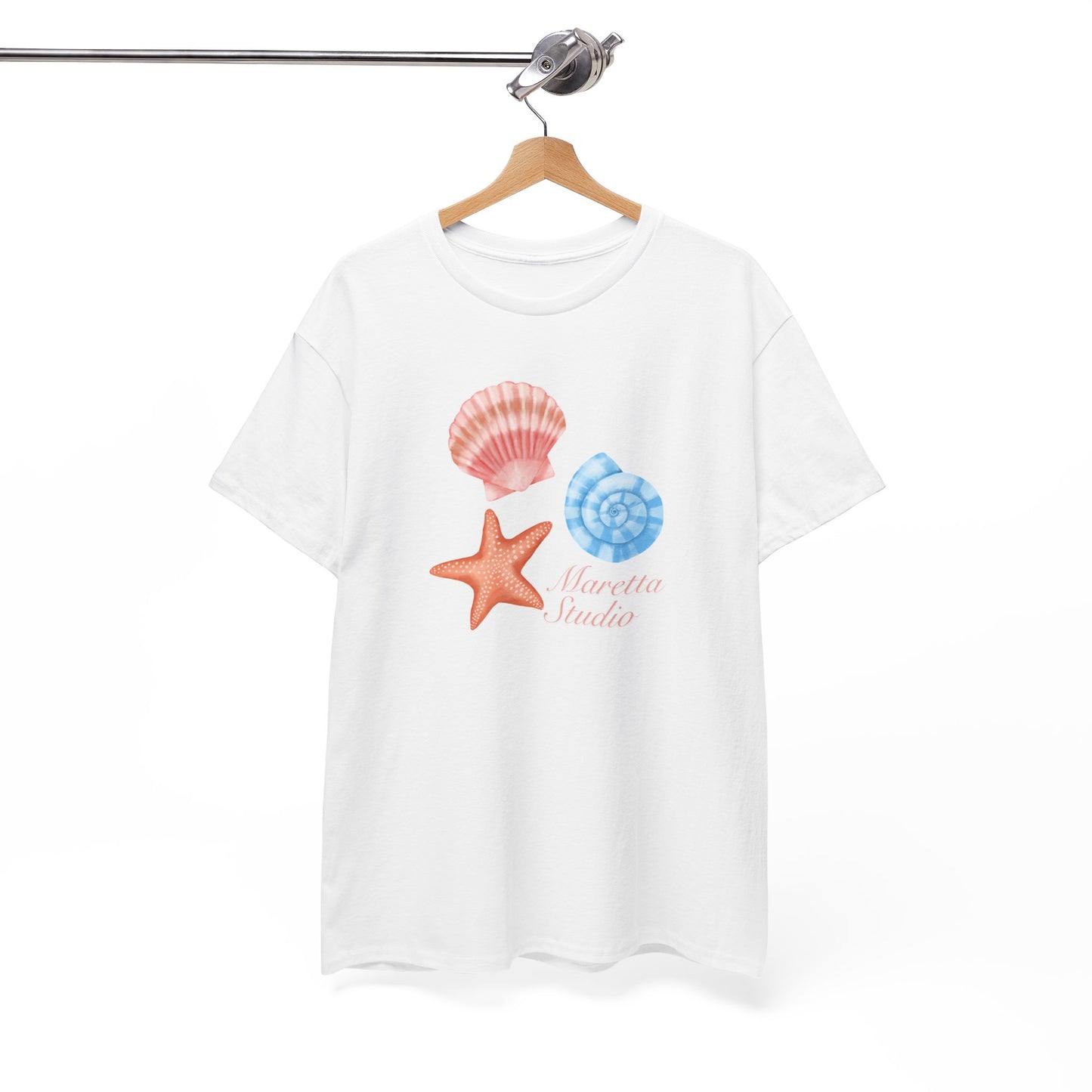 Beach-Themed Unisex Heavy Cotton Tee, Summer Casual Wear, Nautical Gifts, Ocean Vibes, Sea Shell Shirt, Relaxing Beach Day
