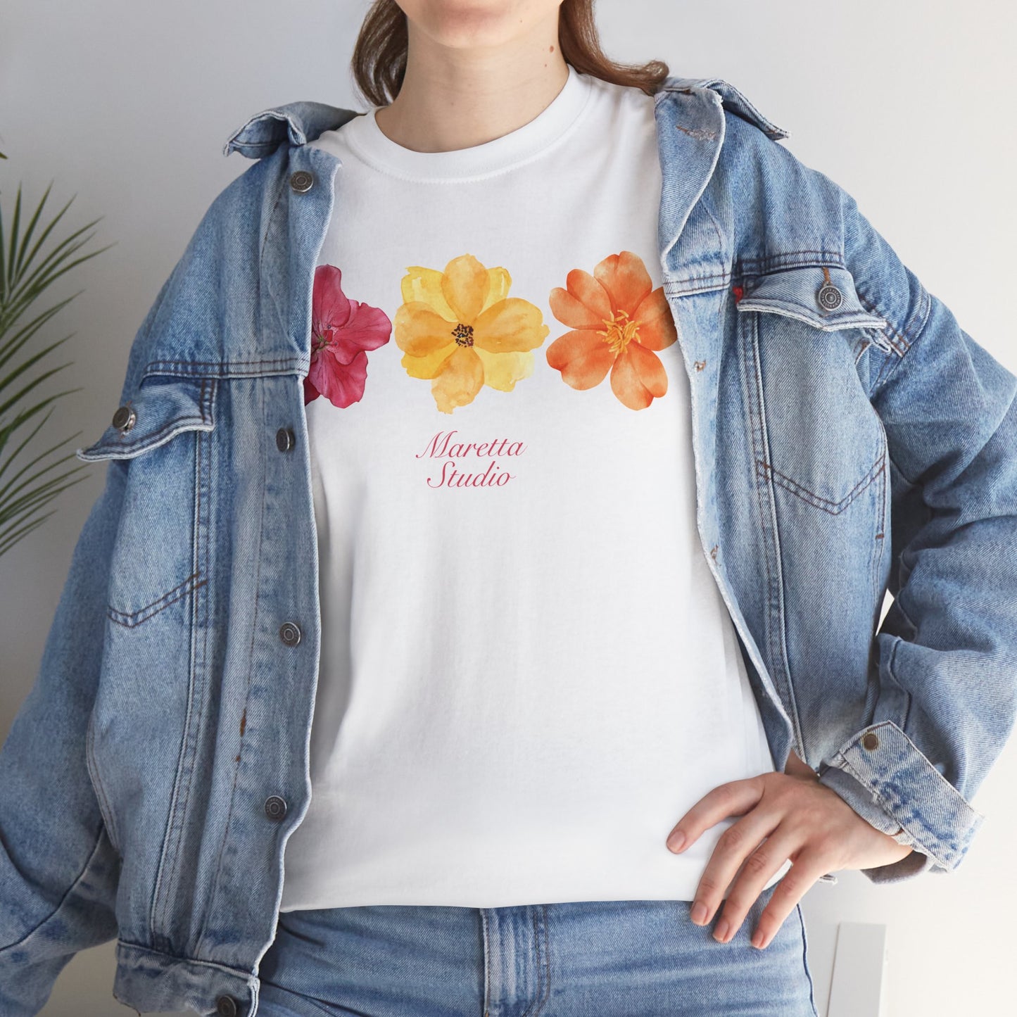 Floral Design Unisex Heavy Cotton Tee | Summer Vibes, Casual Wear, Gift for Plant Lovers, Boho Chic, Relaxed Fit T-Shirt