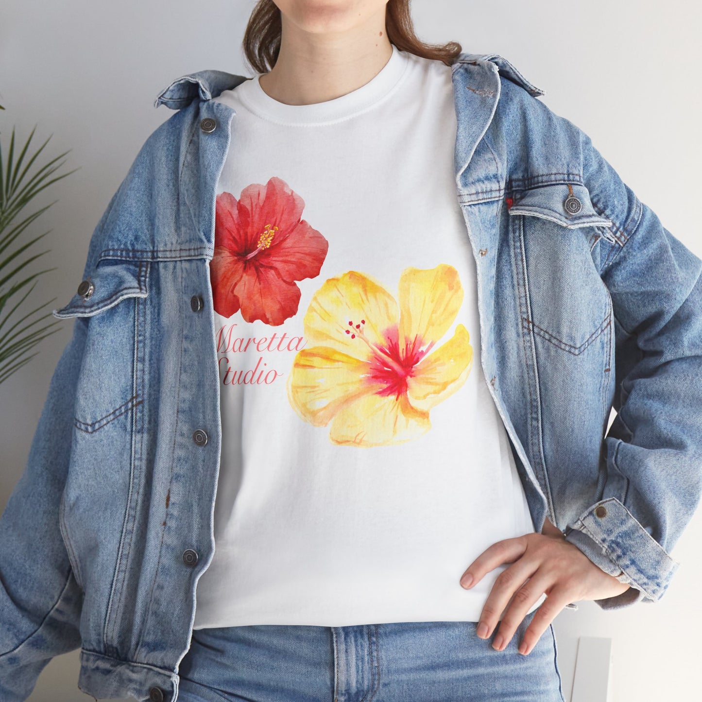 T-Shirt with Floral Design, Hibiscus Flower Tee, Summer Vibe Top, Casual Floral Wear, Gift for Tropical Lovers