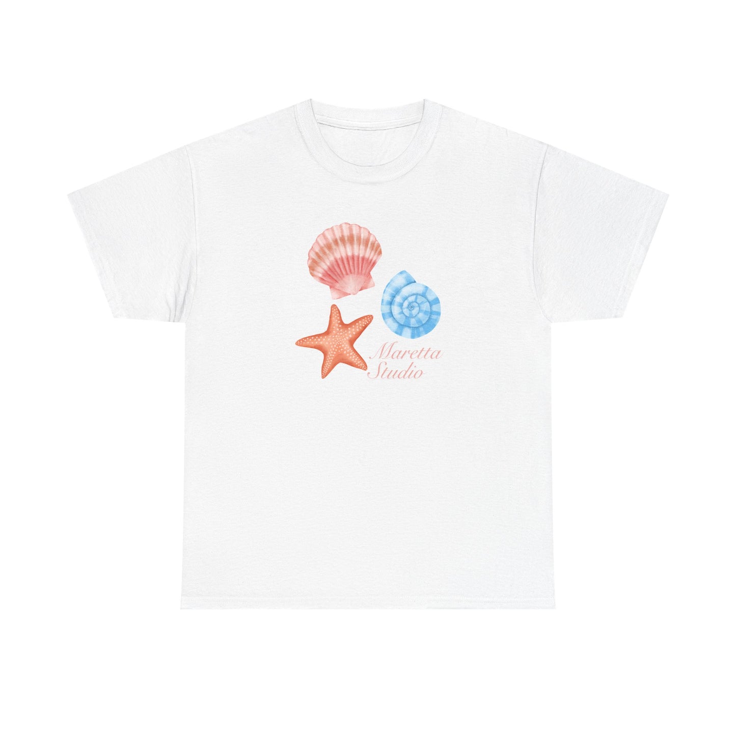 Beach-Themed Unisex Heavy Cotton Tee, Summer Casual Wear, Nautical Gifts, Ocean Vibes, Sea Shell Shirt, Relaxing Beach Day