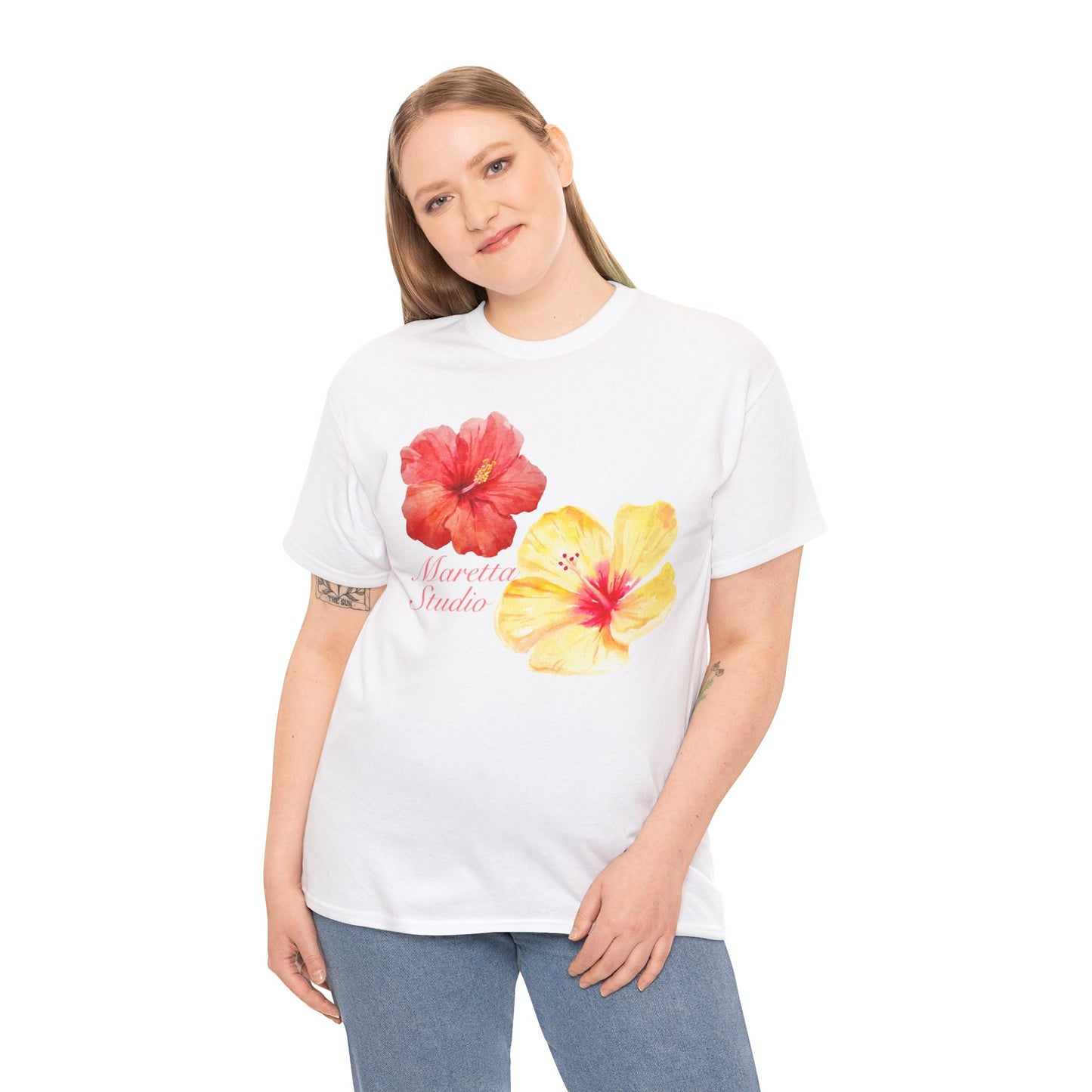 T-Shirt with Floral Design, Hibiscus Flower Tee, Summer Vibe Top, Casual Floral Wear, Gift for Tropical Lovers
