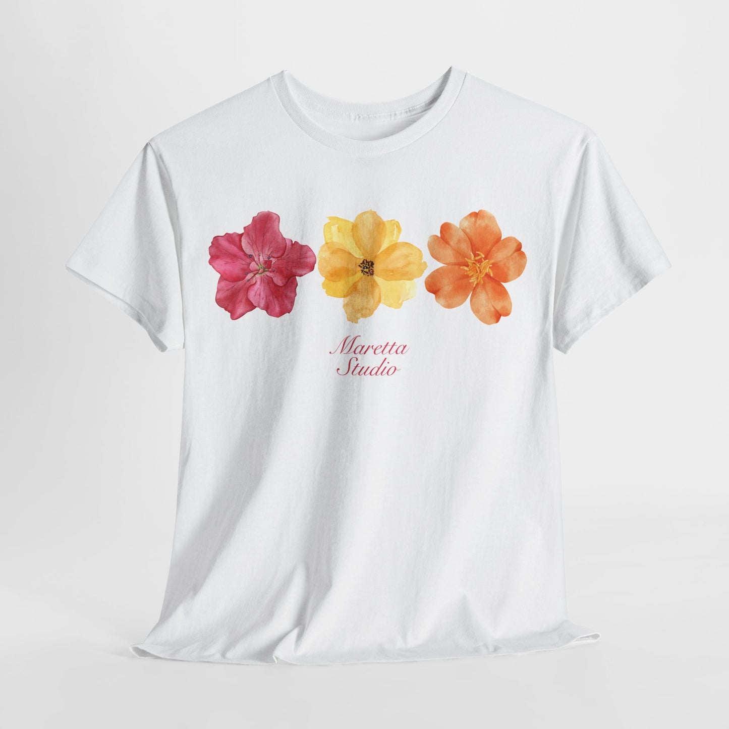 Floral Design Unisex Heavy Cotton Tee | Summer Vibes, Casual Wear, Gift for Plant Lovers, Boho Chic, Relaxed Fit T-Shirt