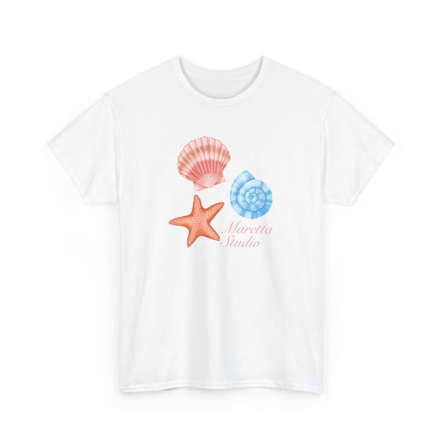 Beach-Themed Unisex Heavy Cotton Tee, Summer Casual Wear, Nautical Gifts, Ocean Vibes, Sea Shell Shirt, Relaxing Beach Day