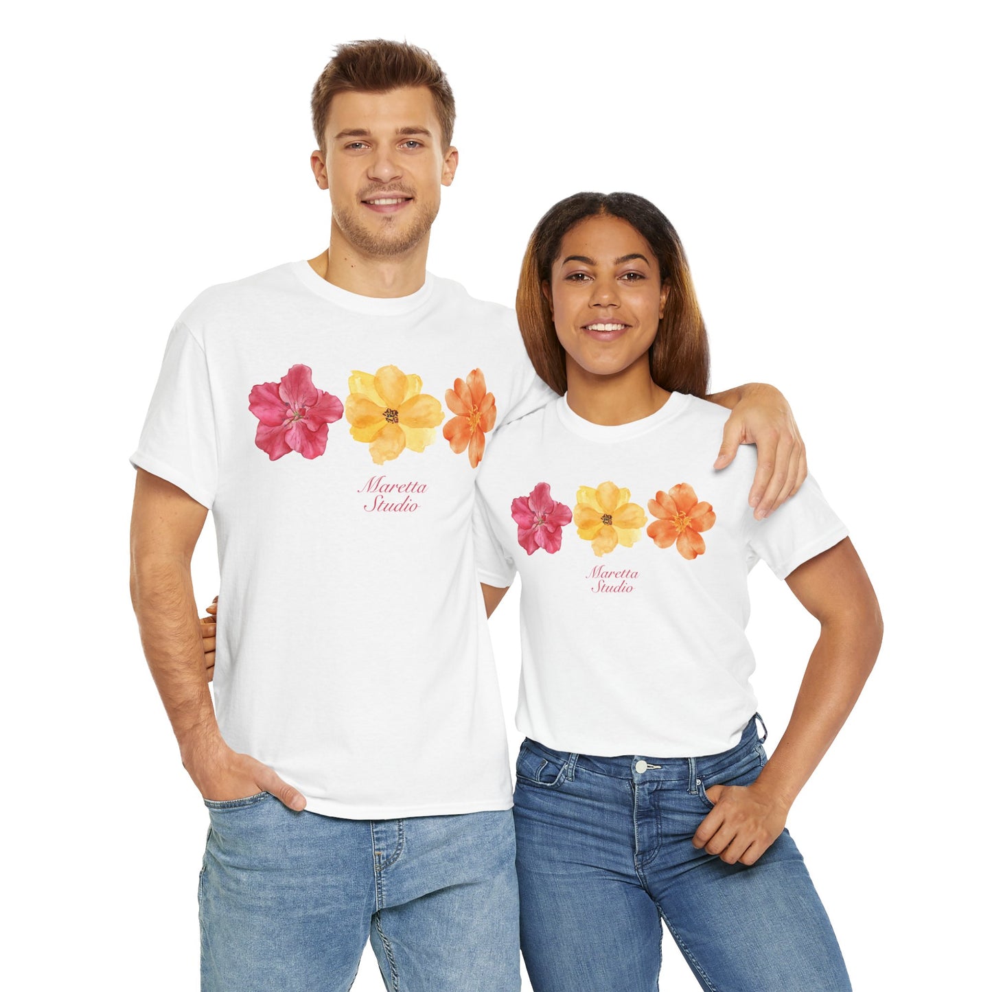 Floral Design Unisex Heavy Cotton Tee | Summer Vibes, Casual Wear, Gift for Plant Lovers, Boho Chic, Relaxed Fit T-Shirt