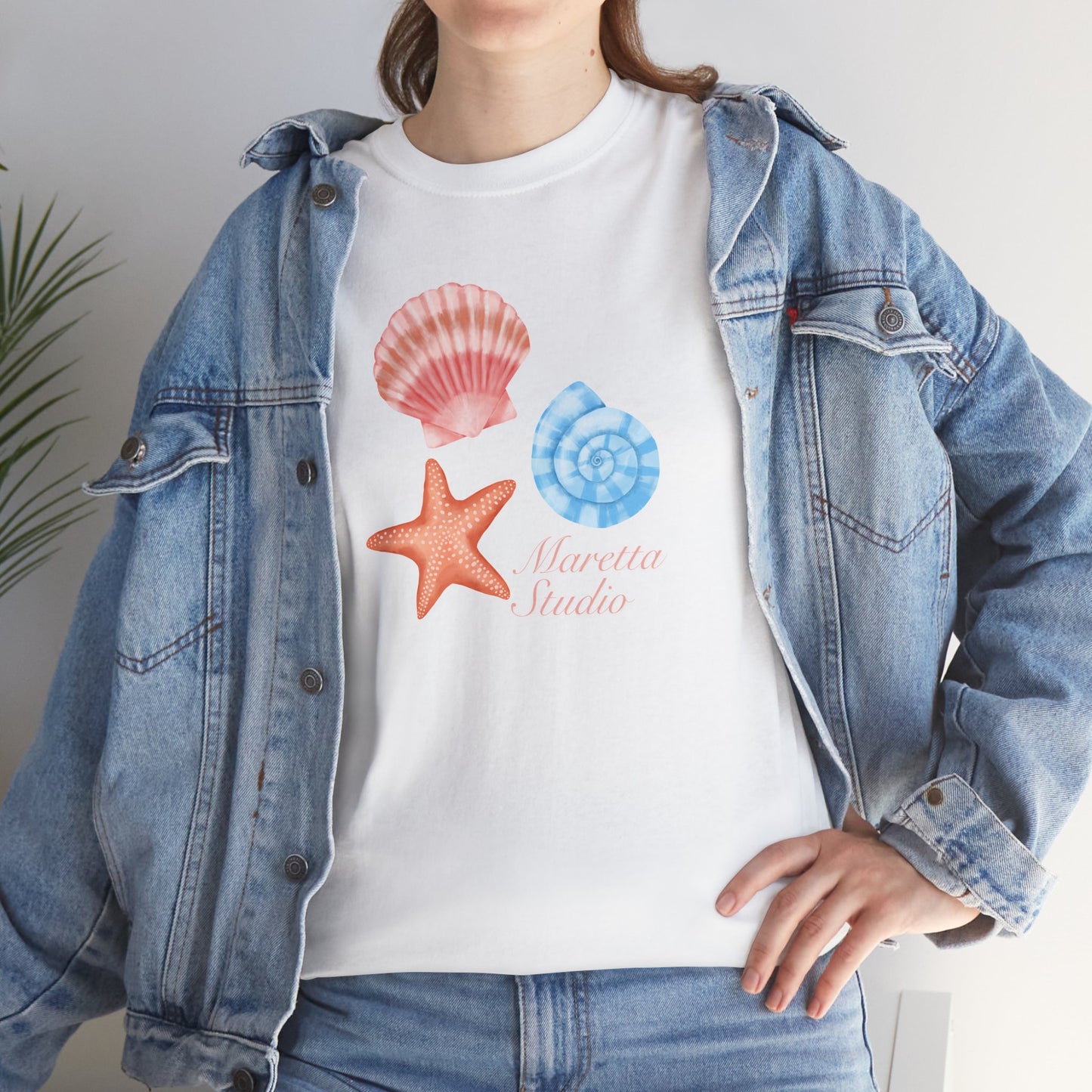 Beach-Themed Unisex Heavy Cotton Tee, Summer Casual Wear, Nautical Gifts, Ocean Vibes, Sea Shell Shirt, Relaxing Beach Day