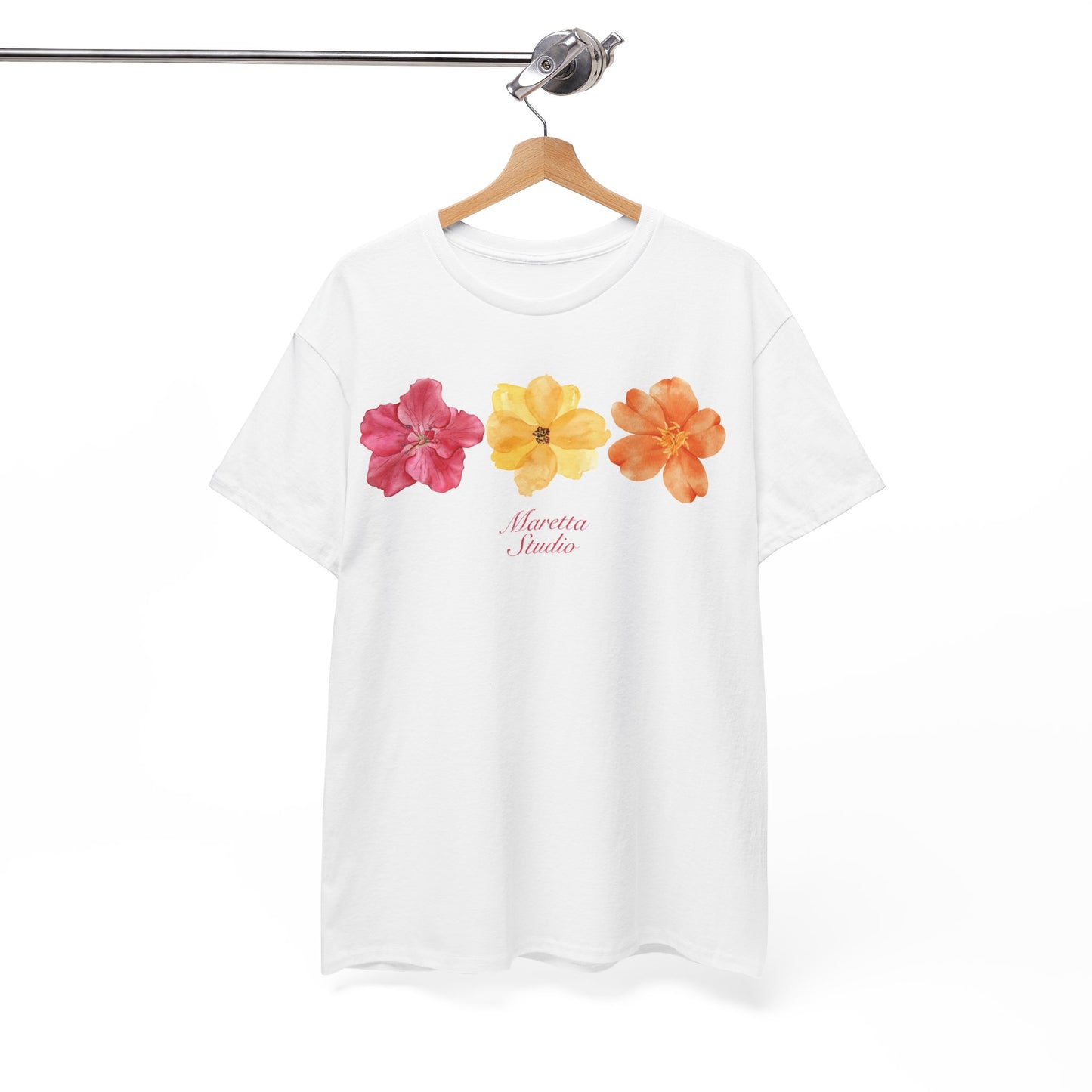 Floral Design Unisex Heavy Cotton Tee | Summer Vibes, Casual Wear, Gift for Plant Lovers, Boho Chic, Relaxed Fit T-Shirt