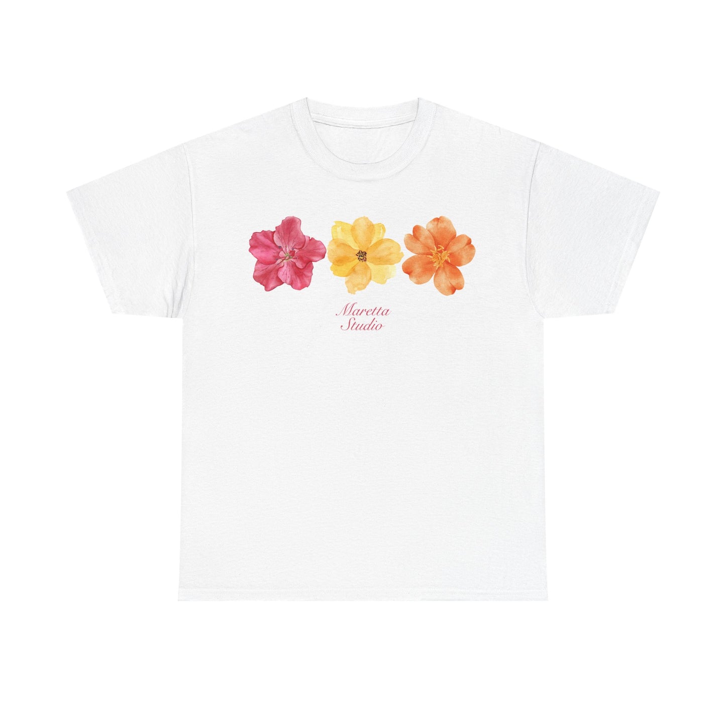 Floral Design Unisex Heavy Cotton Tee | Summer Vibes, Casual Wear, Gift for Plant Lovers, Boho Chic, Relaxed Fit T-Shirt