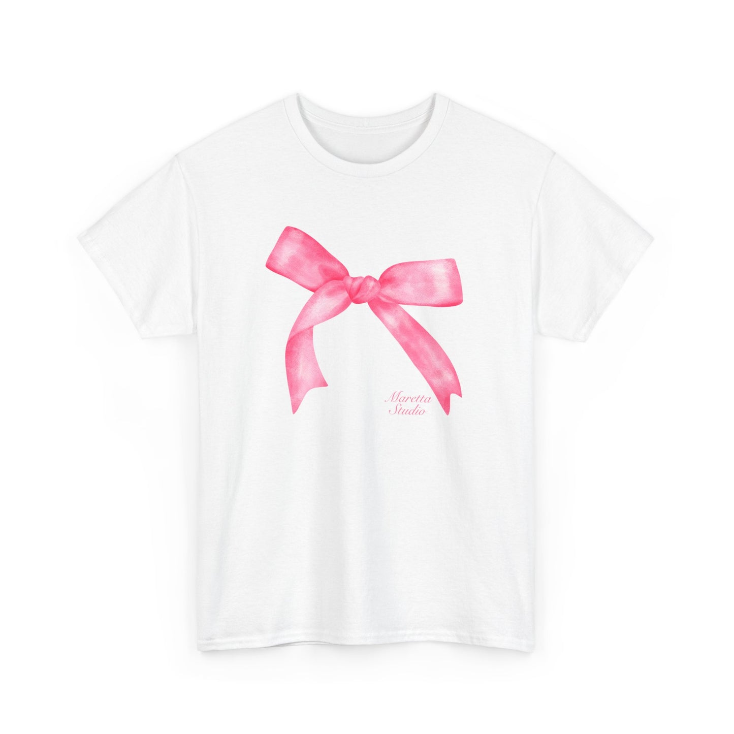 Pink Bow Unisex Heavy Cotton Tee | Cute Gift for Her, Casual Wear, Birthday, Celebration, Everyday Style