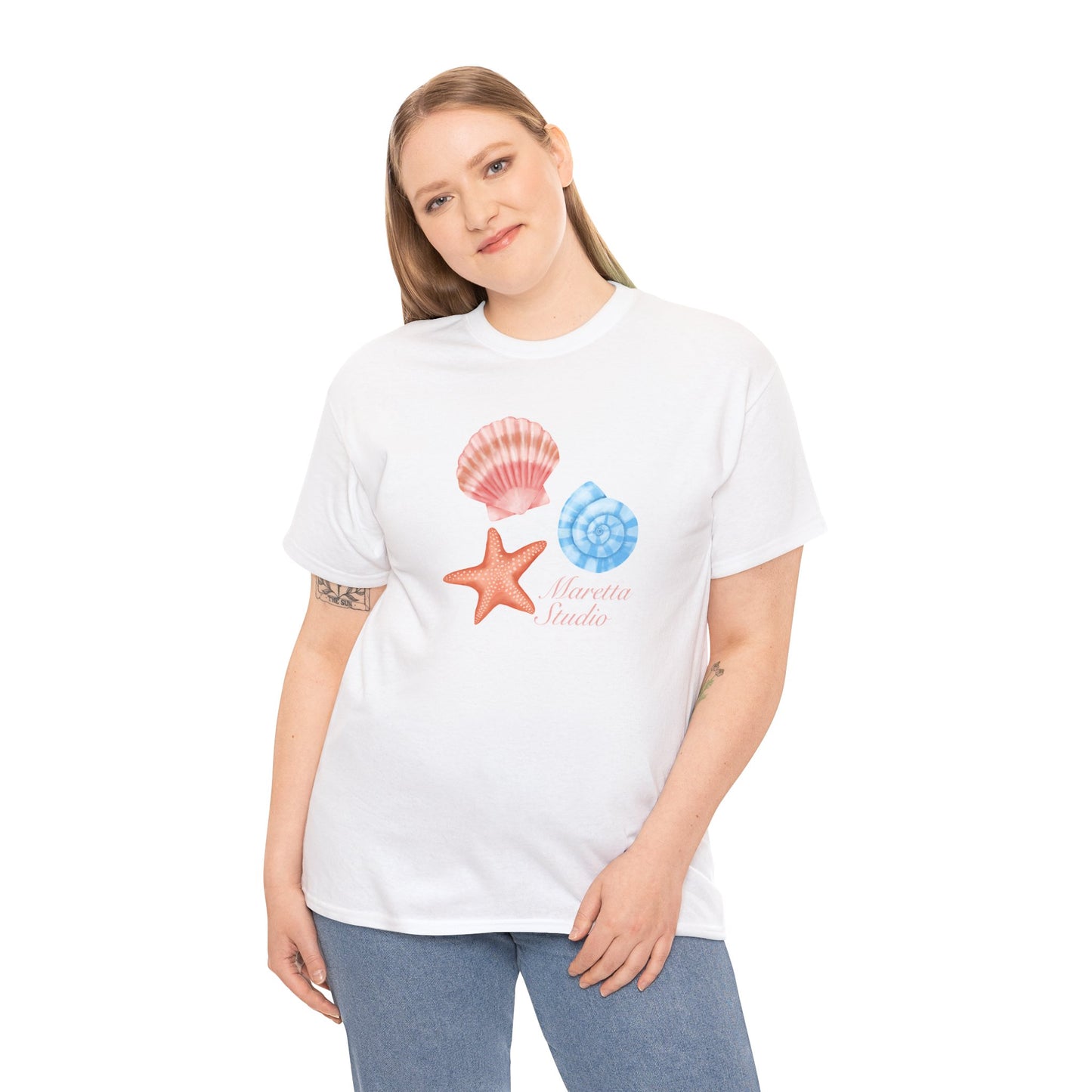 Beach-Themed Unisex Heavy Cotton Tee, Summer Casual Wear, Nautical Gifts, Ocean Vibes, Sea Shell Shirt, Relaxing Beach Day