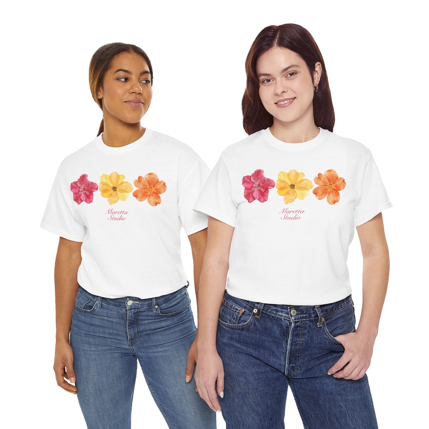 Floral Design Unisex Heavy Cotton Tee | Summer Vibes, Casual Wear, Gift for Plant Lovers, Boho Chic, Relaxed Fit T-Shirt